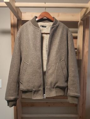 Zara Faux Fur Wool Blend Jacket in Beige